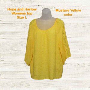 Hope & Harlow  size L womens top ¾ sleeves color mustard yellow Nwot